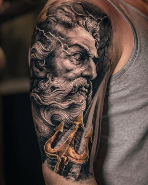 Neptune & Trident Poseidon tattoo, Mythology tattoos, Zeus t