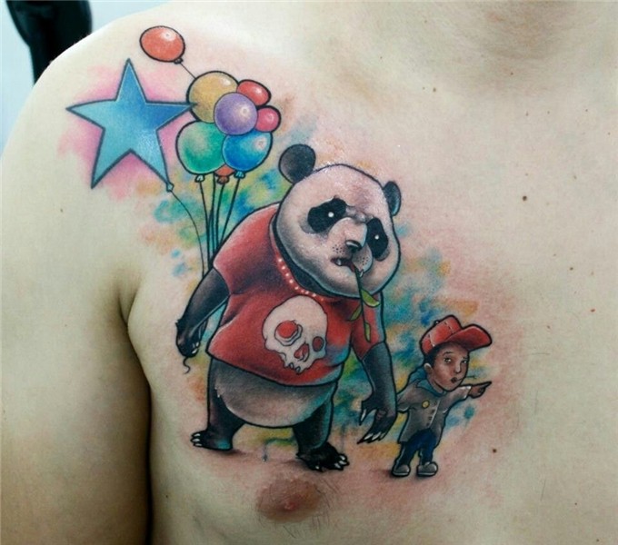 New school tattoo panda! Love the colors.
