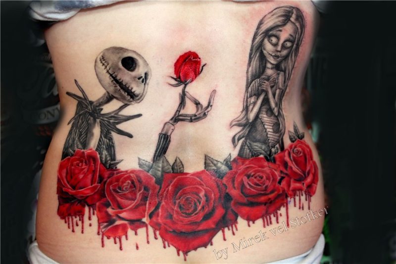Nightmare before Christmas with red roses tattoo by Mirek ve