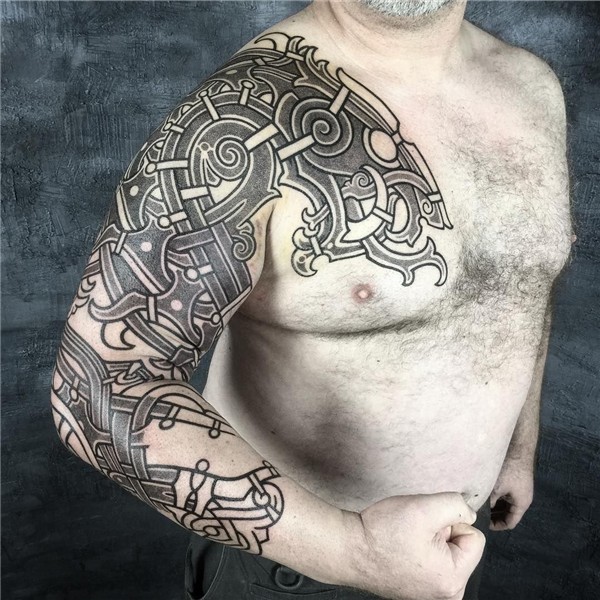 Nordic / Viking sleeve tattoo in Mammen-style by Blackhandno