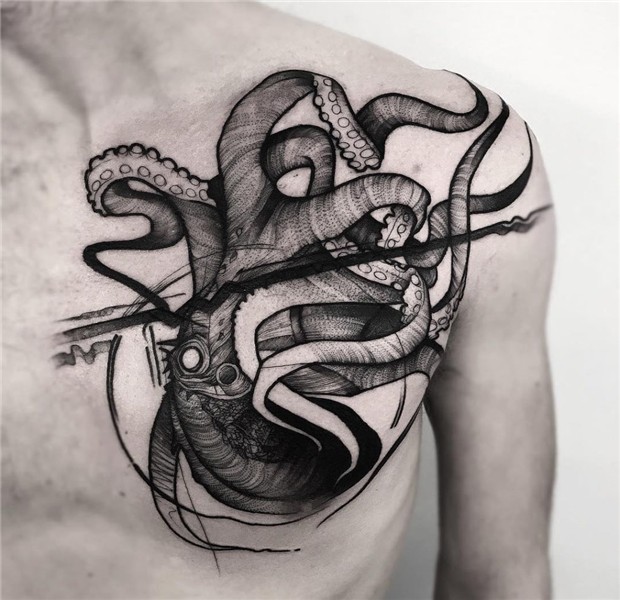 Octopus Chest, Men's Black Ink Piece