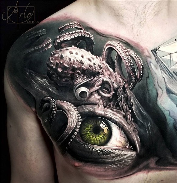 Octopus & Human Eye, Mens Chest Piece