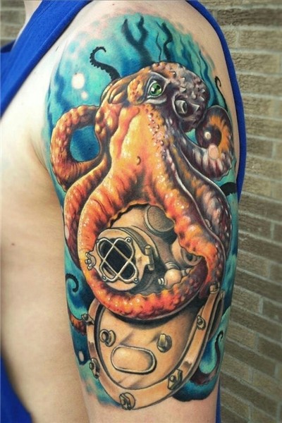 Octopus diver helmet Octopus tattoo design, Octopus tattoos,