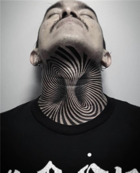 Optical illusion tattoo on the neck done by @jaguar_tattooar
