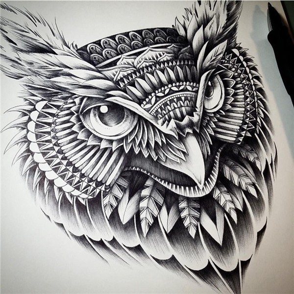 Ornate and Intricate Animal Drawings Tribal owl tattoos, Owl