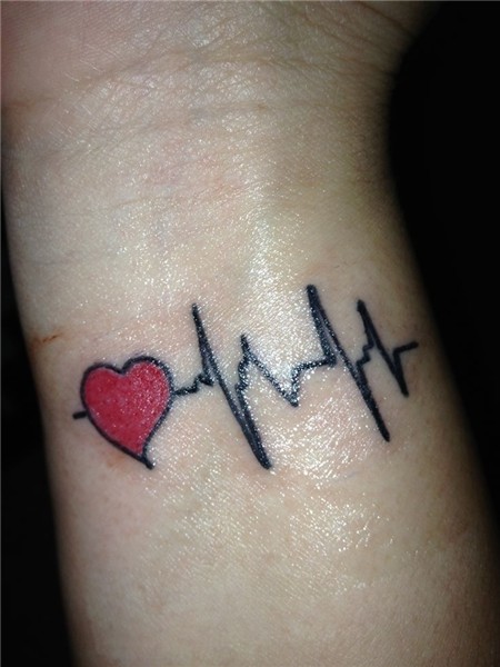 Outline Water Wave And Heartbeat Tattoo On Wrist Heartbeat t