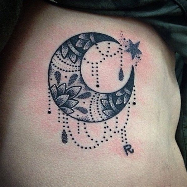 Outline star and moon tattoo design