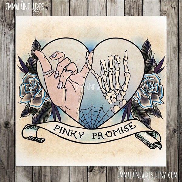PINKY PROMISE Tattoo ArtPrint Neotraditional Pastel Goth Ink
