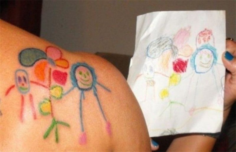 Parents use their kids' drawings as tattoo stencils http://r