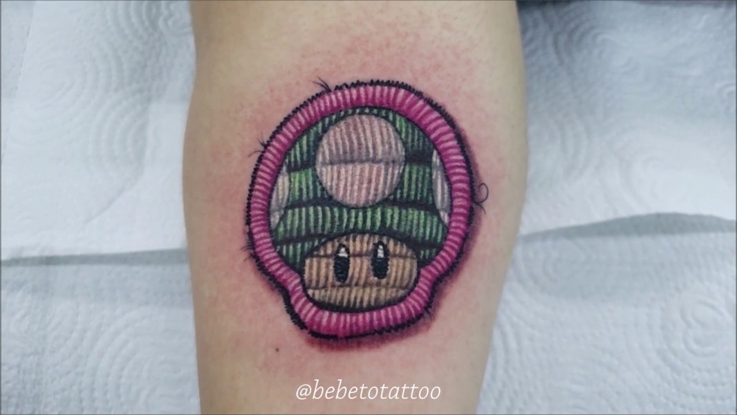Patch Tattoo Cogumelo Mario bros Tatuagem bordada Embroidery