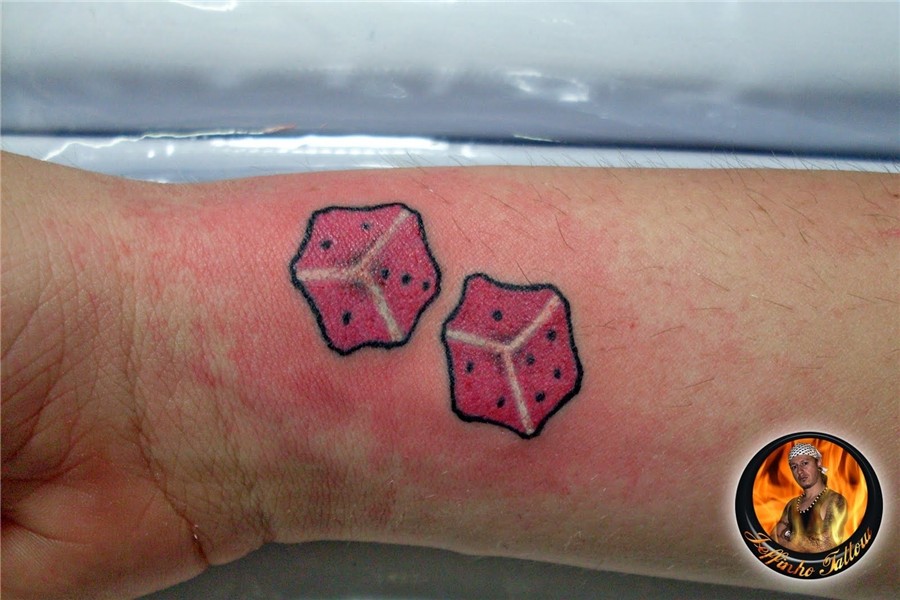 Pink Dice Tattoos On Wrist