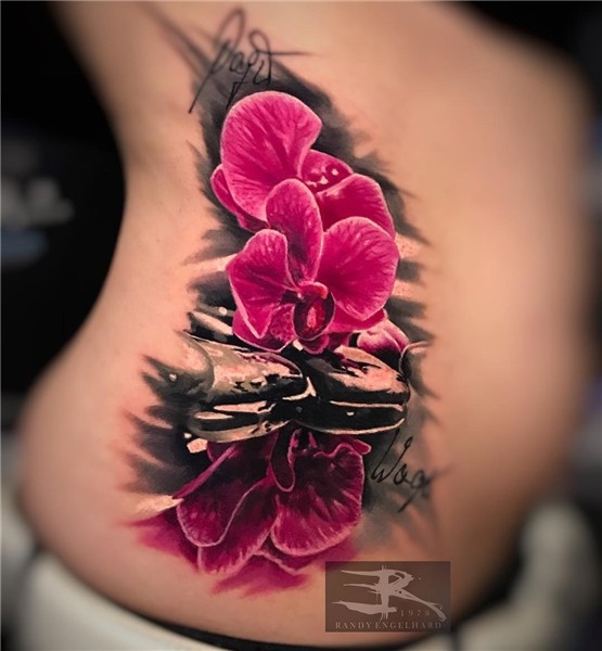 Pink Orchids, Girls Realistic Side Tattoo