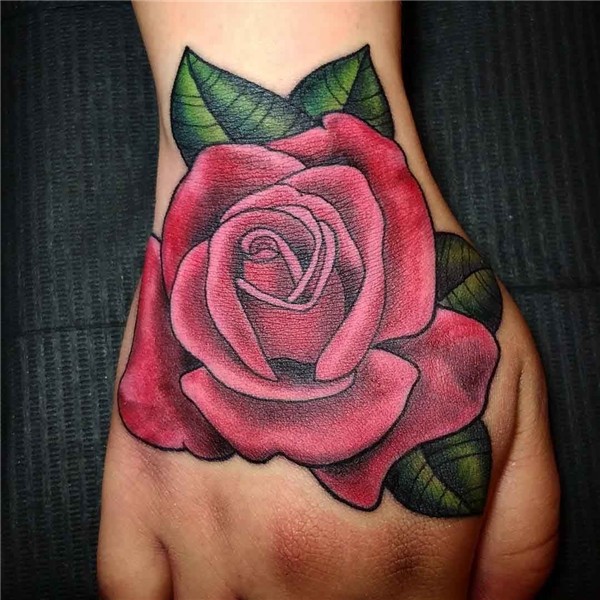 Pink Rose Tattoo on Hand Rose hand tattoo, Hand tattoos, Pin