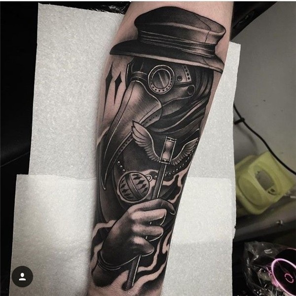 Plague doctor blackwork tattoo by Jason James Smith Doctor t