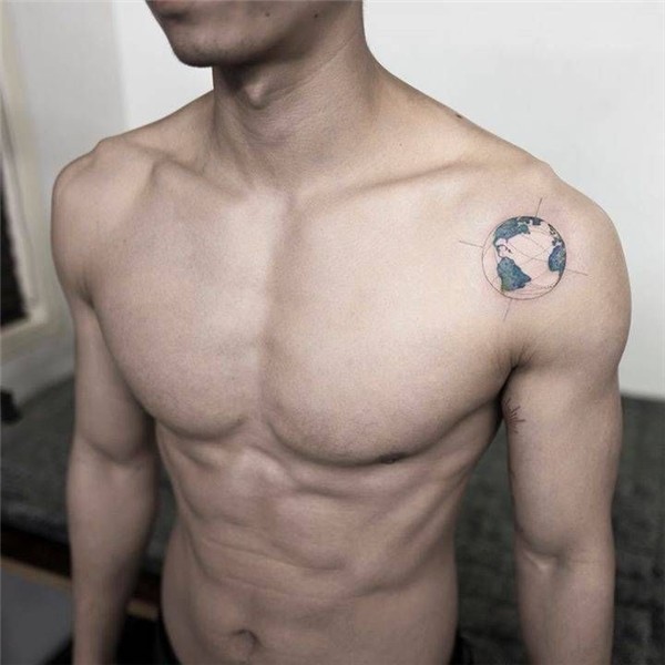 Planet Earth tattoo on the left shoulder. Cool small tattoos