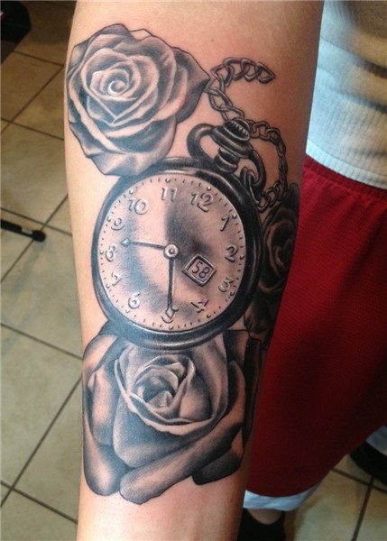 Pocket watch & rose tattoo by Alix Rivera in Orlando Florida