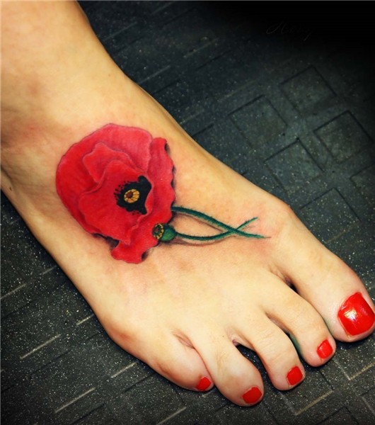 Poppy flower foot tattoo - TattooMagz