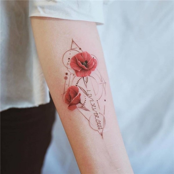 Poppy flower tattoo on the inner forearm