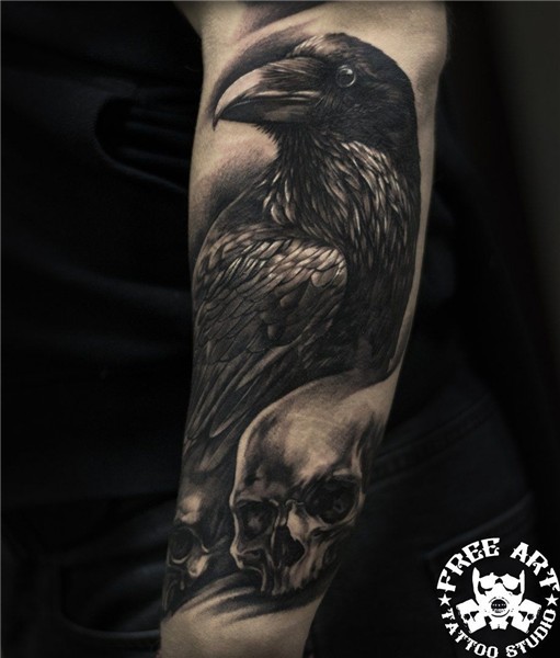 Raven tattoo on forearm realistic by Dimka Schegolev Raven t