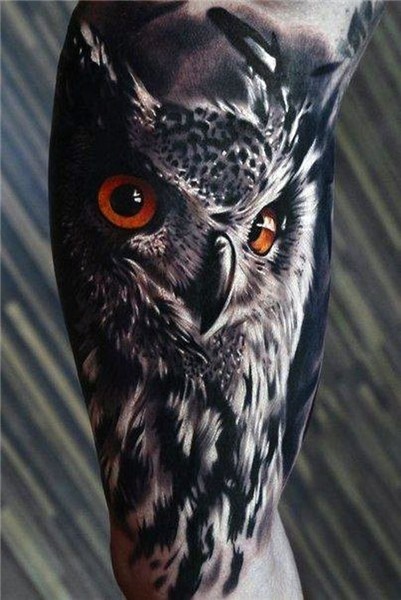 Realistic owl half sleeve tattoo design Realistic owl tattoo