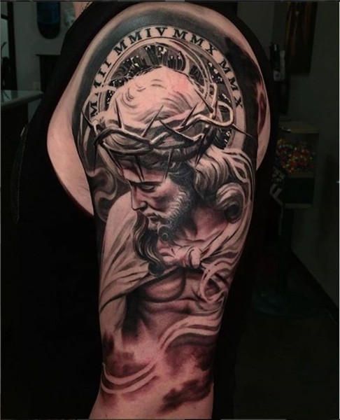 Related image Jesus tattoo design, Jesus tattoo sleeve, Half