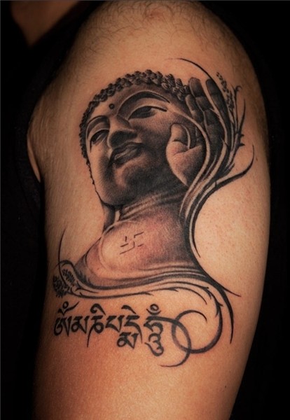 Religious Buddha Tattoo Design On Bicep