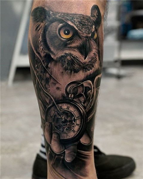 Resultado de imagen para tattoo buho reloj Tatuagem coruja,