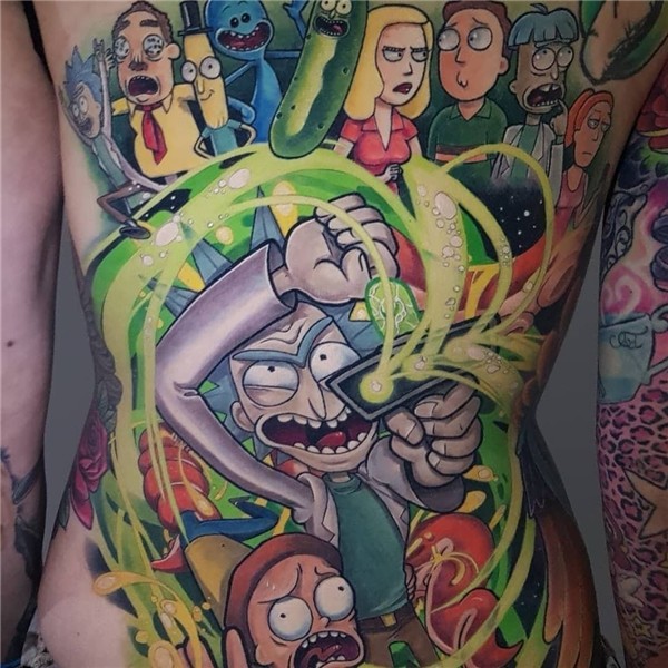 Rick and Morty back piece tattoo by Troy Slack #TroySlack #r