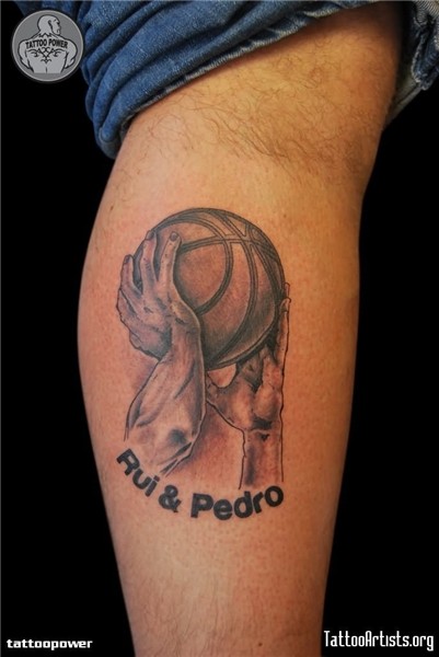 Rui & Pedro Basketball Tattoo On Leg