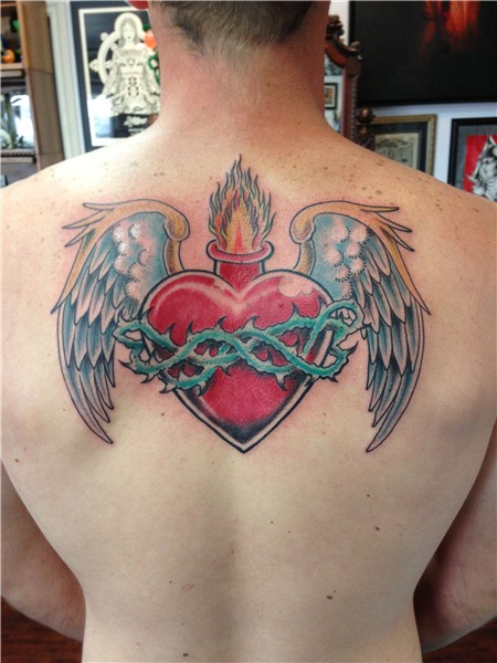 Sacred Heart Tattoo on Back Sacred heart tattoos, Heart tatt