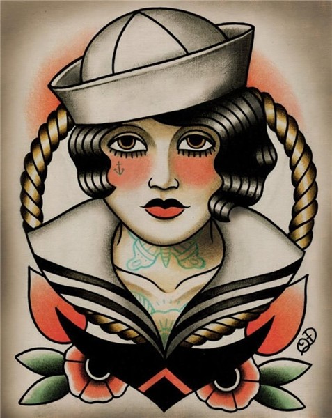 Sailor Girl Tattoo Art Print Etsy Vintage tattoo design, Art
