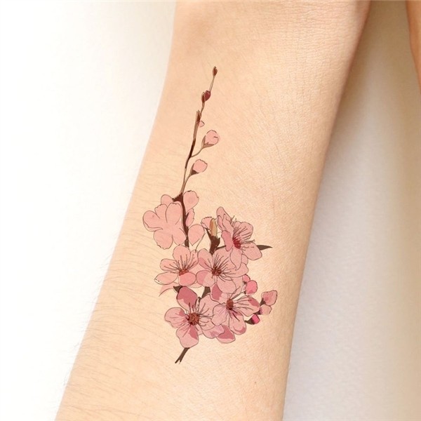 Sakura (Cherry blossom) sticker tattoo-Hand drawing style. -