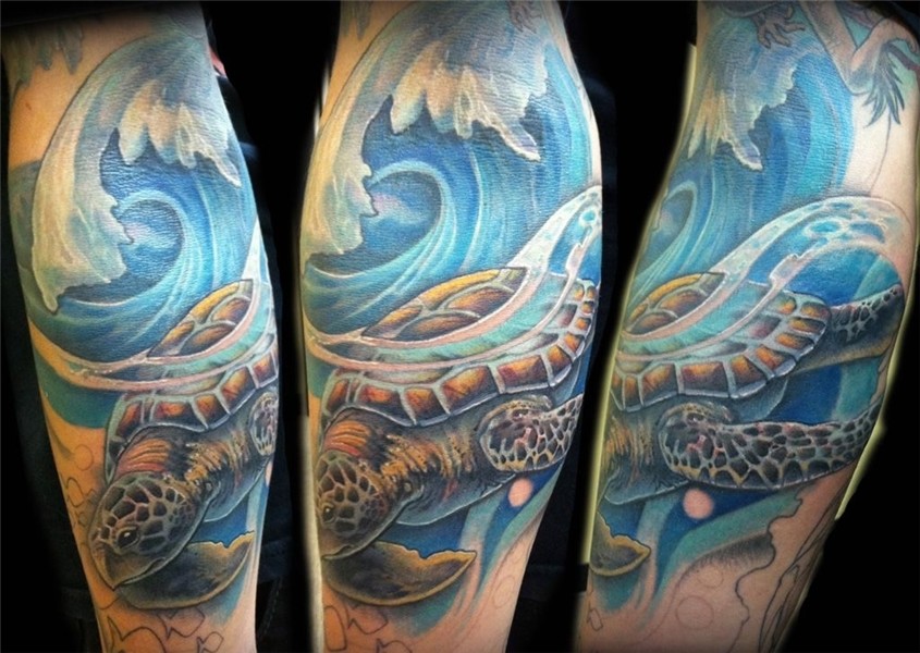 Sea Turtle in a wave Ocean life tattoos, Polynesian tattoo,