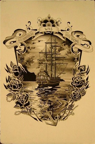 Ship tattoo, Pirate tattoo, Nautical tattoo