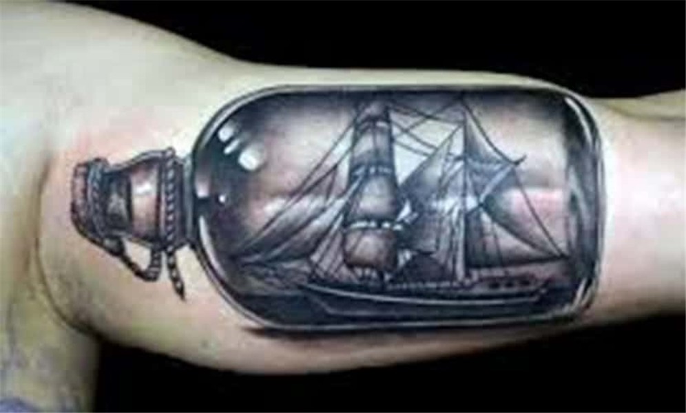 Ship tattoos on glass bottles, collection of designs Tattooi