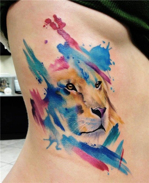 Shultz’s Colorful Tattoos Watercolor lion tattoo, Rainbow ta