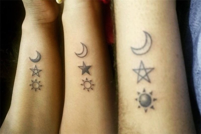 Siblings Tattoo. Sun. Moon. Star. Matching tattoos, Star tat