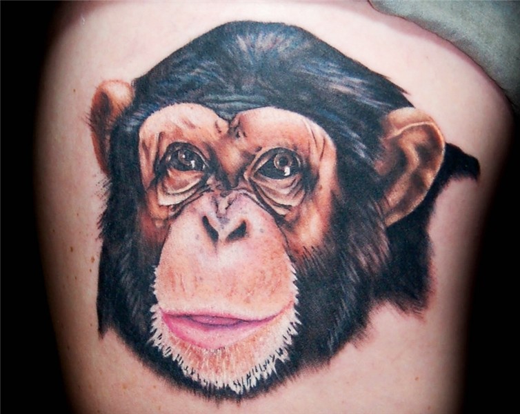 Side Rib Chimpanzee Head Tattoo