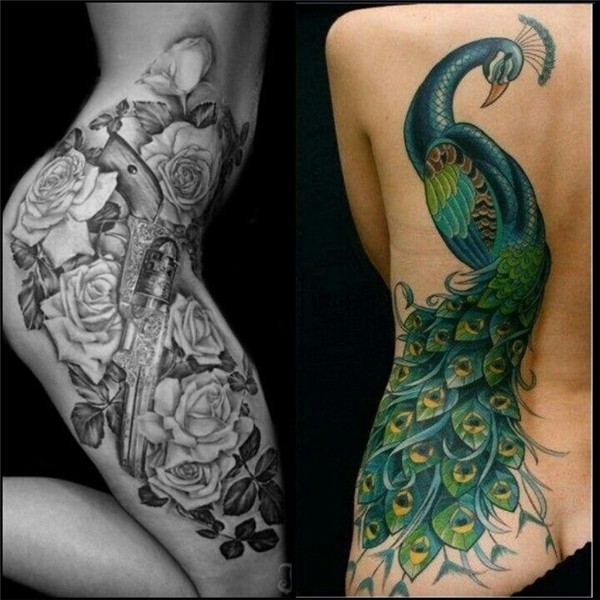 Side tattoos/ peacock tattoo/ flower tattoo Peacock tattoo,