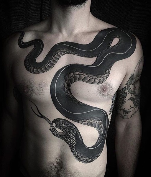 Snake Chest tattoo Black snake tattoo, Torso tattoos, Snake
