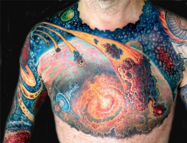 Space chest tattoo. Cosmic tattoo, Science tattoos, Space ta