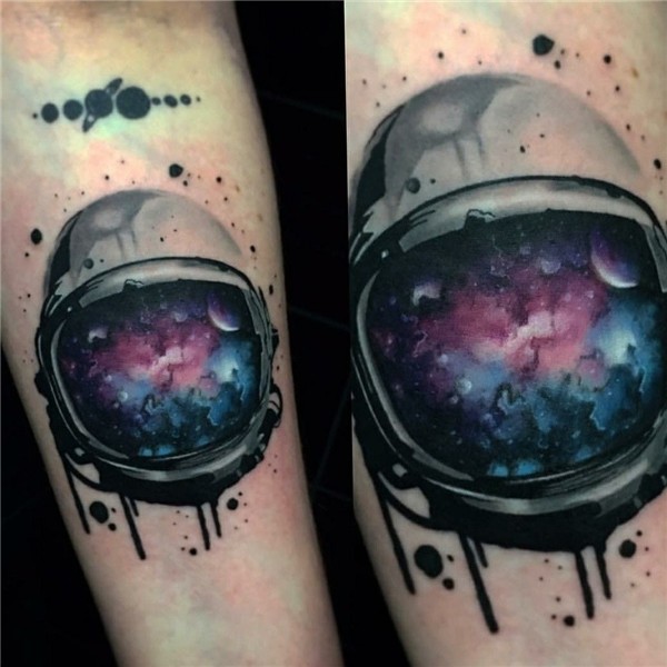 Space inspired tattoo Astronauts helmet with the galaxy insi