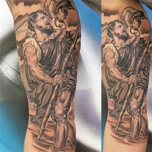 St. Christopher portrait tattoo by the one and only Sam. Inc
