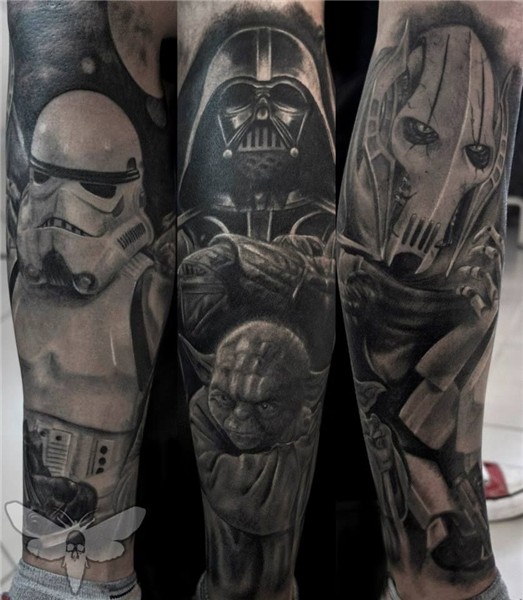 Star Wars half leg sleeve tattoo, finished and healed, Star