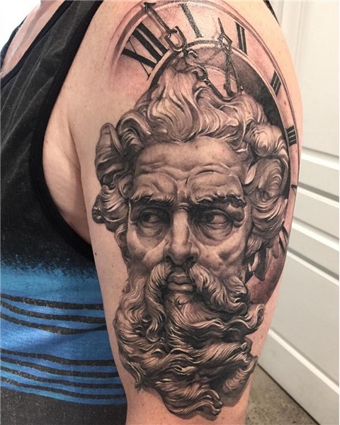 Statue and clock half sleeve by George (@george_chronicink)