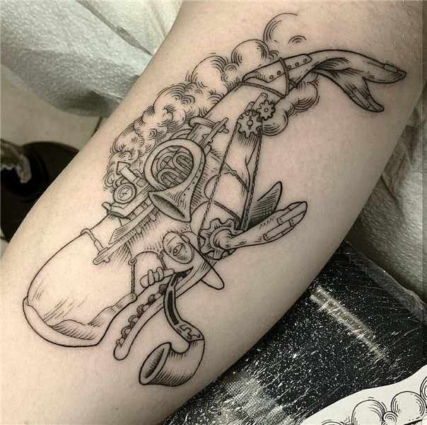 Steampunk whale done by Collin at Absolute Tattoo in San Die