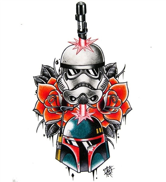 Stormtrooper & Boba Fett Lightsaber tattoo, War tattoo, Star