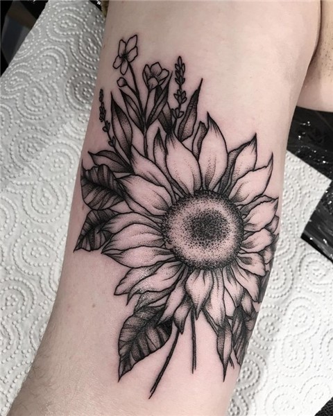 Sunflower and wildflowers for Sarah's first tattoo today. Th
