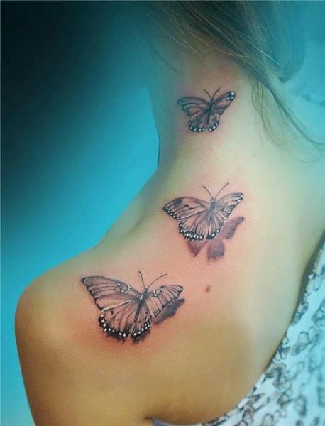 Sweet! Butterfly tattoo on shoulder, Neck tattoo, Butterfly