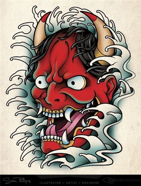 Tattoo Commissions - Sam Phillips Hannya mask tattoo, Japane
